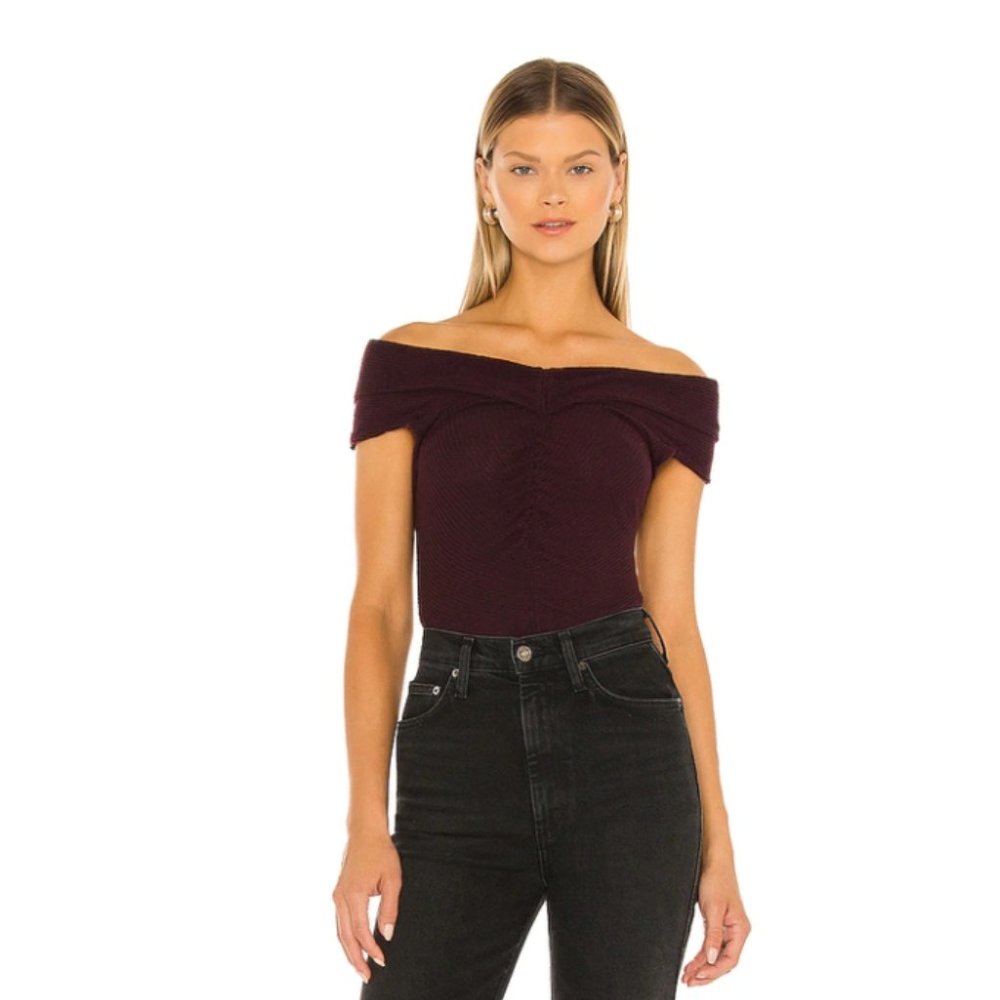 NWT FREE PEOPLE This Cutie Burgundy Ribbed Stretch-knit Top
